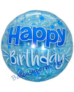 Lucid Blue Happy Birthday, transparenter Folienballon zum Geburtstag inklusive Helium