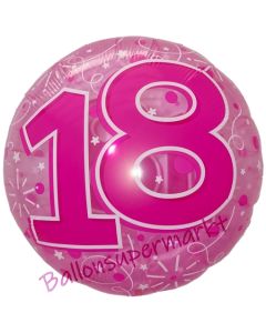 Clear Pink Birthday 18, Transparenter Folienballon zum 18. Geburtstag inklusive Helium