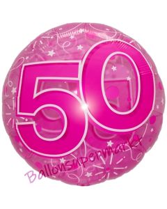 Clear Pink Birthday 50, Transparenter Folienballon zum 50. Geburtstag inklusive Helium