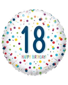 Luftballon aus Folie mit Helium, Confetti Birthday 18, zum 18. Geburtstag