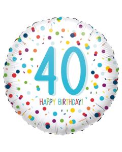 Luftballon aus Folie mit Helium, Confetti Birthday 40, zum 40. Geburtstag