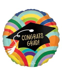 Congrats Rainbow , runder Luftballon aus Folie mit Helium Ballongas