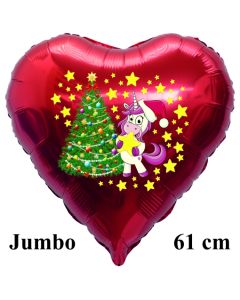 Jumbo Folienballon Einhorn mit Weihnachtbaum, 61 cm Herz, ohne Helium/Ballongas