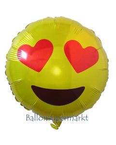Emoticon mit Herzchenaugen, Folienballon mit Ballongas-Helium 