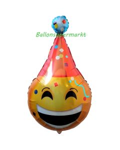 Folienballon emoticon mit Partyhut, ungefüllt
