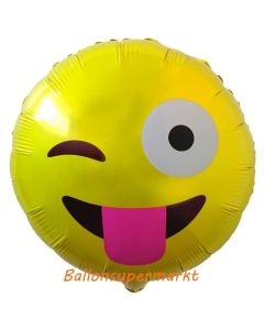 Emoticon mit rausgestreckter Zunge, Folienballon mit Ballongas-Helium 