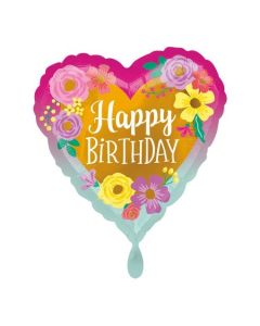 Geburtstags-Luftballon, Happy Birthday, Flowers mit Helium