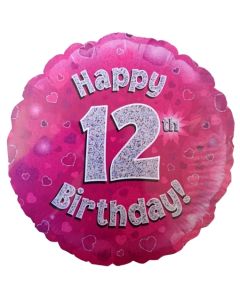 Luftballon aus Folie zum 12. Geburtstag, Happy 12th Birthday Pink