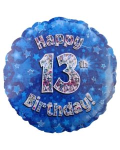 Luftballon aus Folie zum 13. Geburtstag, Happy 13th Birthday Blue