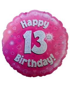 Luftballon aus Folie zum 13. Geburtstag, Happy 13th Birthday Pink