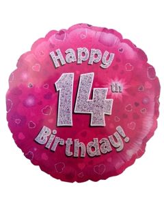 Luftballon aus Folie zum 14. Geburtstag, Happy 14th Birthday Pink