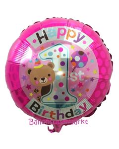 Happy 1st Birthday Teddy, Pink ohne Helium