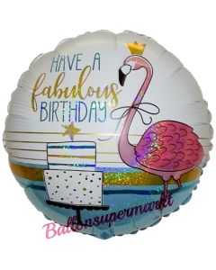 Flamingo Happy Birthday, holografischer Luftballon zum Geburtstag mit Helium