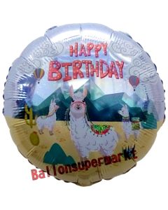 Lama Happy Birthday, holografischer Luftballon zum Geburtstag mit Helium