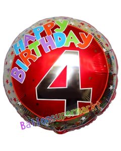 Luftballon aus Folie zum 4. Geburtstag, Happy Birthday Milestone 4, inklusive Ballongas