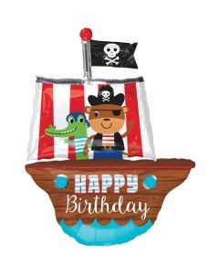 Happy Birthday, Piratenschiff, Folienballon ohne Helium
