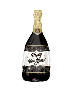 Happy New Year Champagnerflasche, Folienballon zu Silvester mit Helium-Ballongas