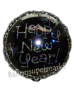 Luftballon Silvester, Happy New Year, Feuerwerk und Punkte, Rundballon mit Ballongas Helium