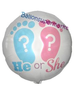 He or She Luftballon zur Gender Reveal Party, Luftballon aus Folie ohne Helium