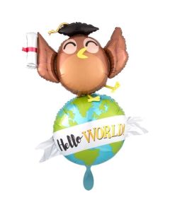 Hello World Globus, Luftballon aus Folie mit Helium Ballongas