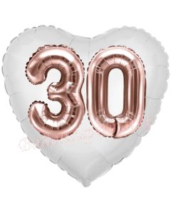 Luftballon Herz Jumbo 30, rosegold mit 3D-Effekt zum 30. Geburtstag