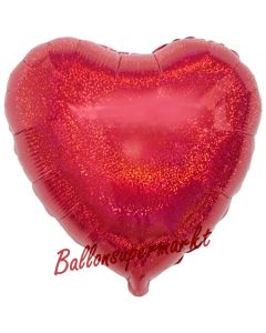 Holografischer Herzluftballon aus Folie, Rot, mit Ballongas Helium