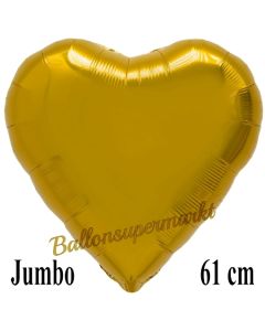 Großer Herzluftballon Gold, Ballon in Herzform mit Ballongas Helium