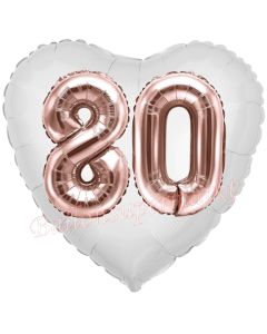 Luftballon Herz Jumbo 80, rosegold mit 3D-Effekt zum 80. Geburtstag