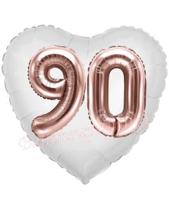 Luftballon Herz Jumbo 90, rosegold mit 3D-Effekt zum 90. Geburtstag