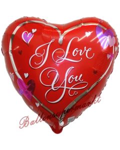 I Love You, Love Script, Herzluftballon aus Folie mit herzchen, ohne Helium