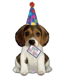 Luftballon Happy Birthday Hund zum Geburtstag, ohne Helium