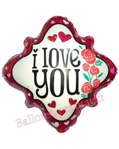 Folienballon I Love You, Herzen uns Rosen mit Helium