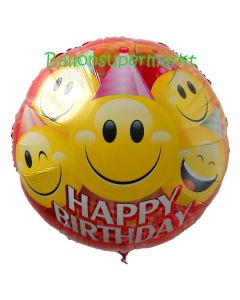 Großer runder Luftballon, Happy Birthday Smileys zum Geburtstag, Ballon ohne Helium