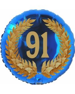 Lorbeerkranz 91, Luftballon aus Folie zum 91. Geburtstag, ohne Ballongas