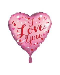 I Love You Satin Rosa, Herzluftballon aus Folie inlusive Helium