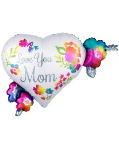 Love You Mom Watercolor, Luftballon aus Folie mit Helium zum Muttertag