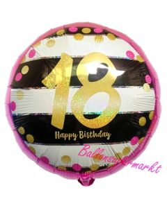 Luftballon zum 18. Geburtstag, Pink & Gold Milestone 18, ohne Helium-Ballongas
