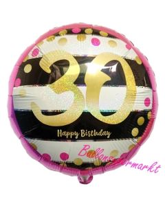 Luftballon zum 30. Geburtstag, Pink & Gold Milestone 30, ohne Helium-Ballongas