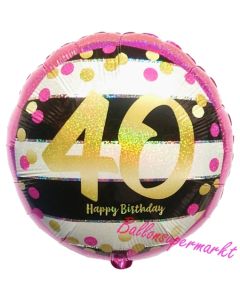 Luftballon zum 40. Geburtstag, Pink and Gold Milestone, ohne Helium-Ballongas