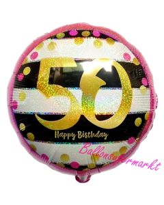 Luftballon zum 50. Geburtstag, Pink & Gold Milestone 50, ohne Helium-Ballongas