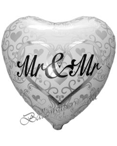 Mr and Mr in Love Herzballon mit Ornamenten, Luftballon aus Folie zur schwulen Hochzeit