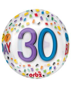 Happy Birthday Rainbow 30, Orbz Luftballon aus Folie, inklusive Helium