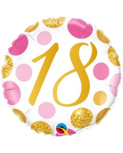 Luftballon zum 18. Geburtstag, Pink & Gold Dots 18, ohne Helium-Ballongas