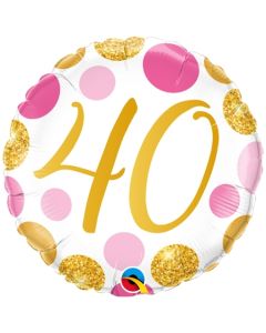 Luftballon zum 40. Geburtstag, Pink & Gold Dots 40, ohne Helium-Ballongas