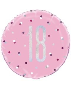 Luftballon aus Folie mit Helium, Pink & Silver Glitz Birthday 18, zum 18. Geburtstag