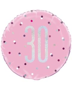 Luftballon zum 30. Geburtstag, Pink & Silver Glitz Birthday 30, ohne Helium-Ballongas