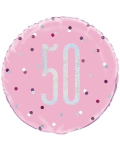 Luftballon aus Folie mit Helium, Pink & Silver Glitz Birthday 50, zum 50. Geburtstag