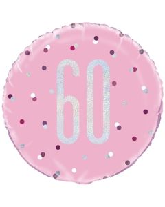 Luftballon zum 60. Geburtstag, Pink & Silver Glitz Birthday 60, ohne Helium-Ballongas