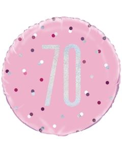 Luftballon zum 70. Geburtstag, Pink & Silver Glitz Birthday 70, ohne Helium-Ballongas