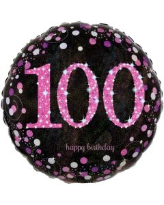 Luftballon aus Folie mit Helium, Pink Celebration 100, zum 100. Geburtstag